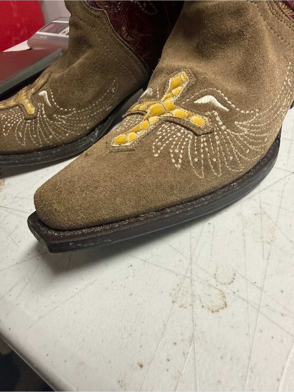 Sterling River Brown and Red Western Cowgirl Boots Cross angle wing, size 6B - Picture 12 of 15